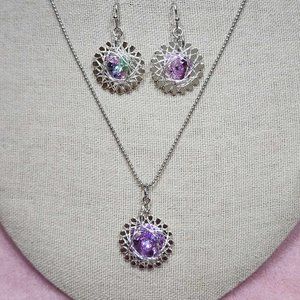 Crystal Rivoli & Gear (Sprocket) Necklace & Earring Set Combo